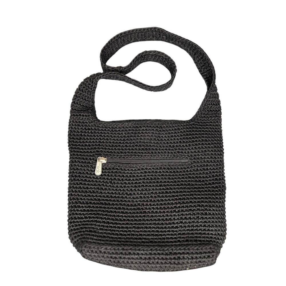 The Sak Black Crochet Shoulder Crossbody Bag Zipper Pocket Travel 13x10